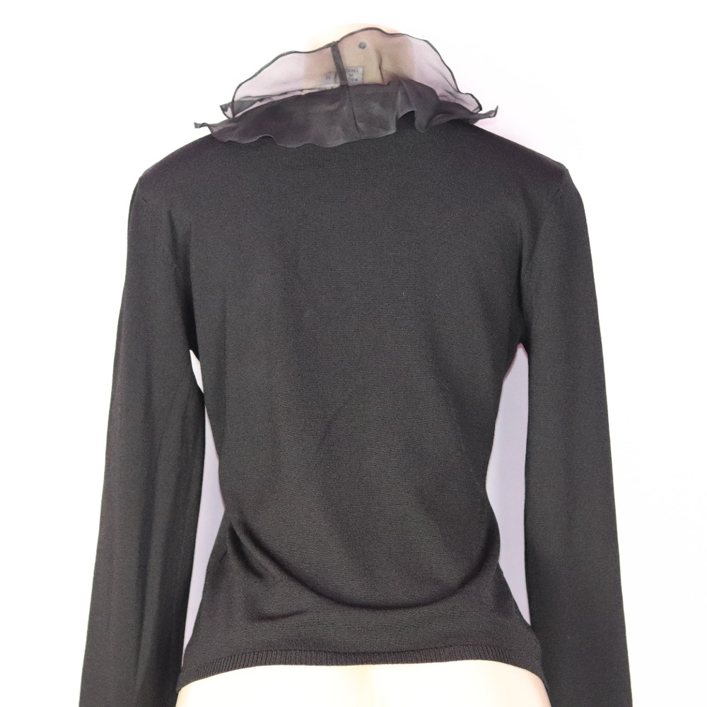 Black Ruffle-Front Women's Sweater - Picture 4 of 4
